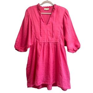 Stark X Queen 100% linen pink balloon sleeve dress, size Medium